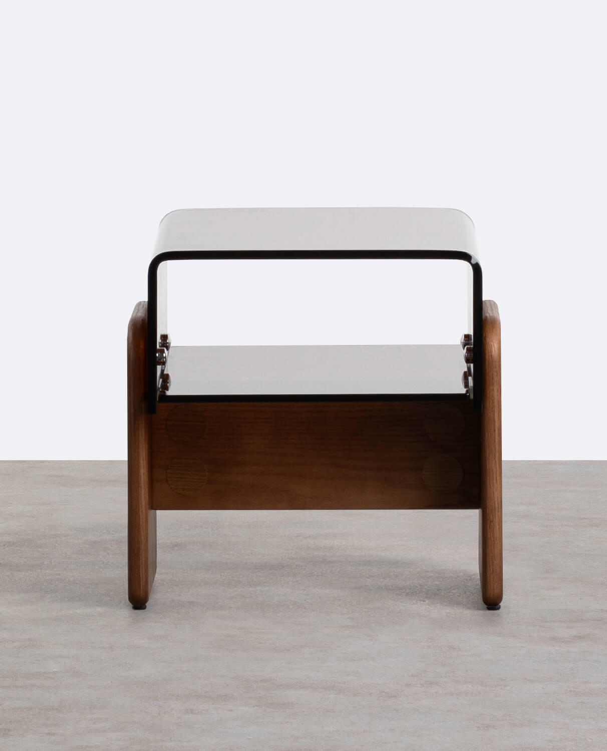 Rectangular Curved Glass and Wood Side Table (45x40 cm) Clery, gallery image 5