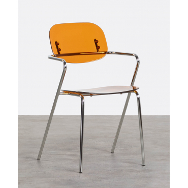 Dining Chair with Polyethylene and Metal Armrests Pinha Amber - The Masie