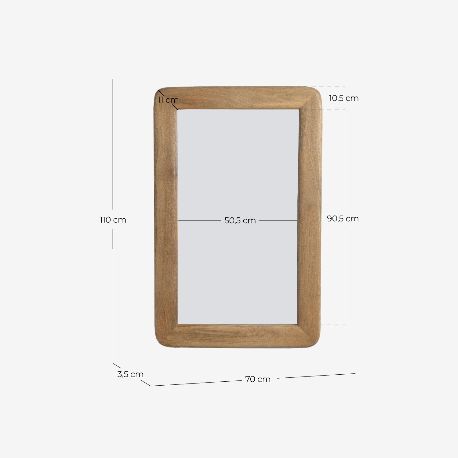 Mango Wood Wall Mirror (110x70 cm) Reichel, measurements