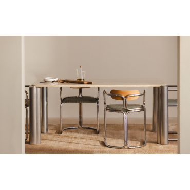 Rectangular Dining Table with Travertine Marble Top (174x91 cm) Ethel Marble Travertine Marble & Brass - The Masie