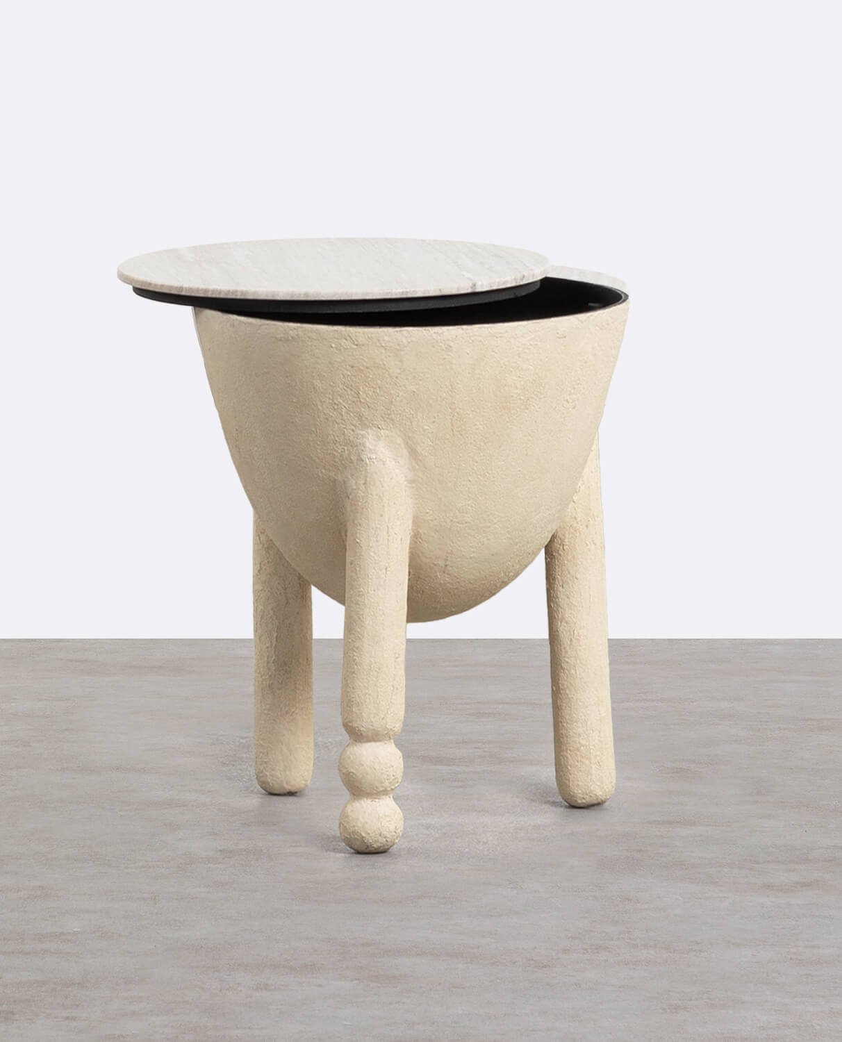 Round Marble and Metal Side Table with Storage (Ø40,5 cm) Lefti, gallery image 2
