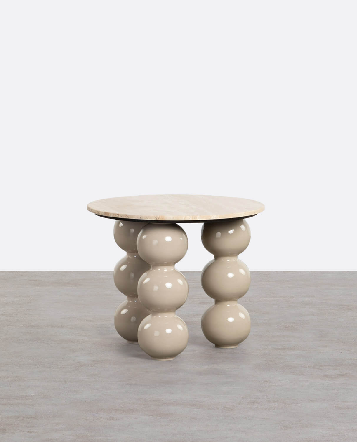 Round Coffee Table in Travertine Marble and Metal (Ø60 cm) Mousa , gallery image 1