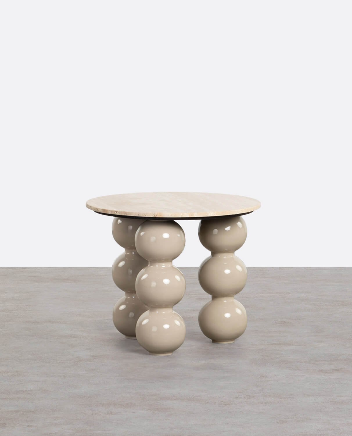 Round Travertine Marble and Metal Side Table (Ø60 cm) Mousa , gallery image 1