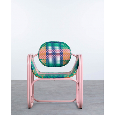 Pack of 2 Armchairs with Aluminum Armrests and Synthetic Rattan Emba Studio Crepe rose - The Masie