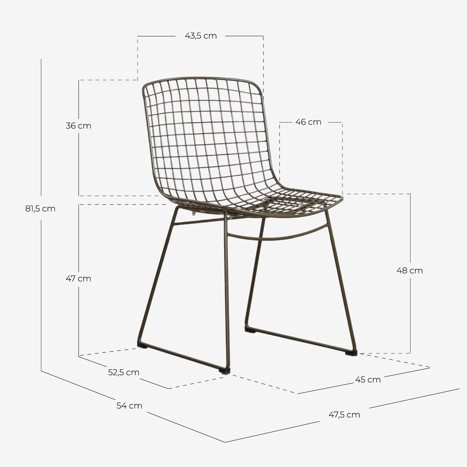 Aras Fresh High Back Metal Dining Chair, measurements