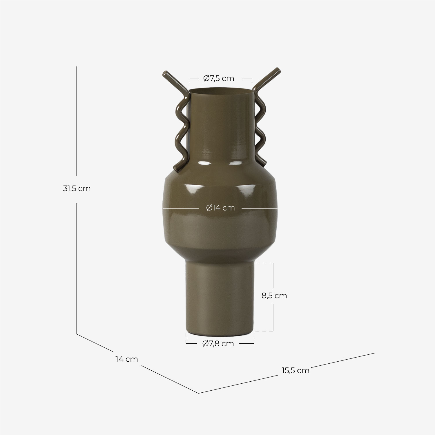 Metal Vase (31,5 cm) Marci, measurements