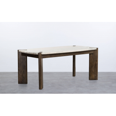 Rectangular Sawar Marble and Mango Wood Dining Table (180x99 cm) Edgar Marble Sawar Natural - The Masie