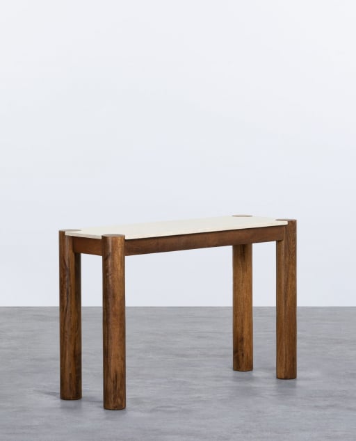 Botticino Marble and Mango Wood Console Table (120x40 cm) Dublin