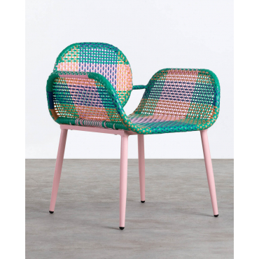 Aluminium and Synthetic Rattan Armchair Emba Studio Crepe rose - The Masie