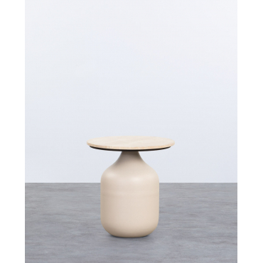 Round Travertine Marble and Metal Side Table (Ø45 cm) Tataki Marble Travertine Marble - The Masie