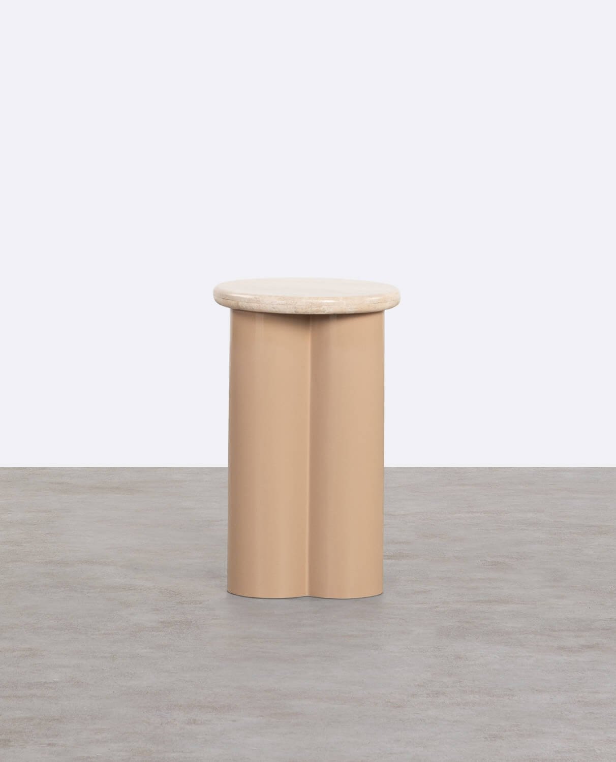 Round Travertine Marble and Metal Side Table (Ø31 cm) Trébolo, gallery image 2