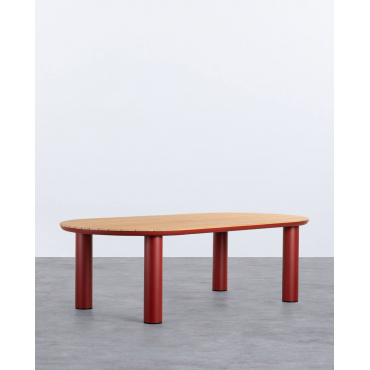 Oval Outdoor Table in Aluminum and Teak Wood (240x119 cm) Cheryl Red Tinto - The Masie