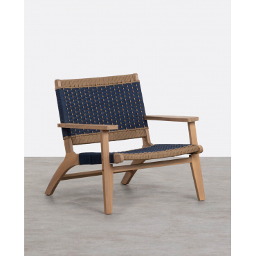 Pack of 2 Acacia Wood and Rope Garden Chairs Mirle Blue Storm - The Masie