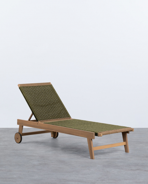 Mirle Acacia Wood and Rope Wheeled Lounger - Green Nori