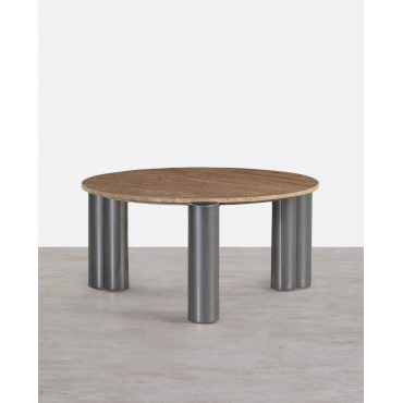 Round Coffee Table with Travertine Marble Top (Ø85 cm) Ethel Marble Travertine Marble & Brass - The Masie