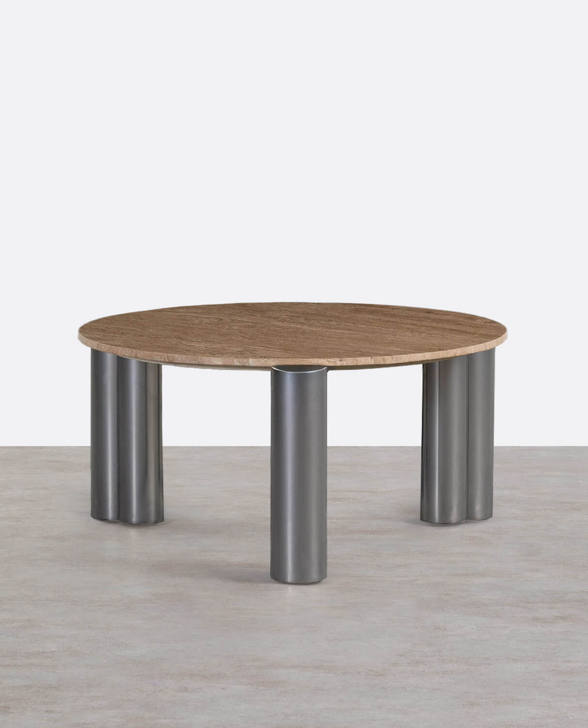 Round Coffee Table with Travertine Marble Top (Ø85 cm) Ethel, gallery image 1
