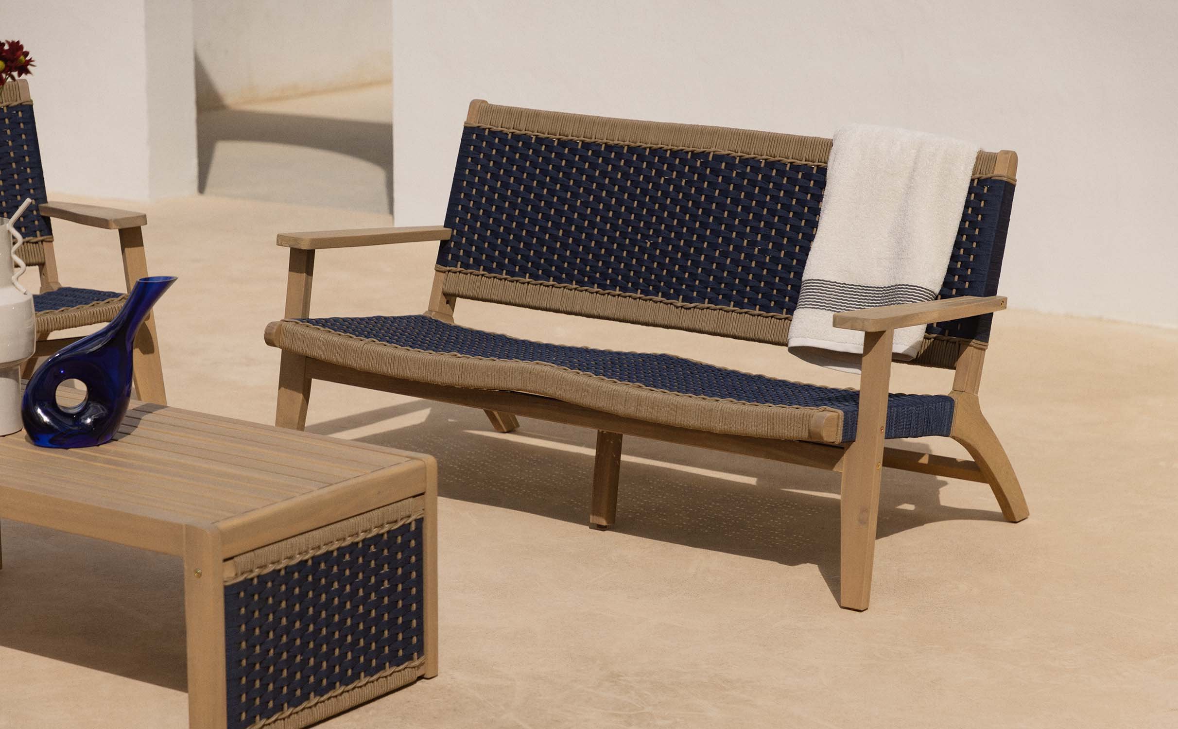 Mirle Acacia Wood and Rope 2-Seater Garden Sofa, gallery image 1