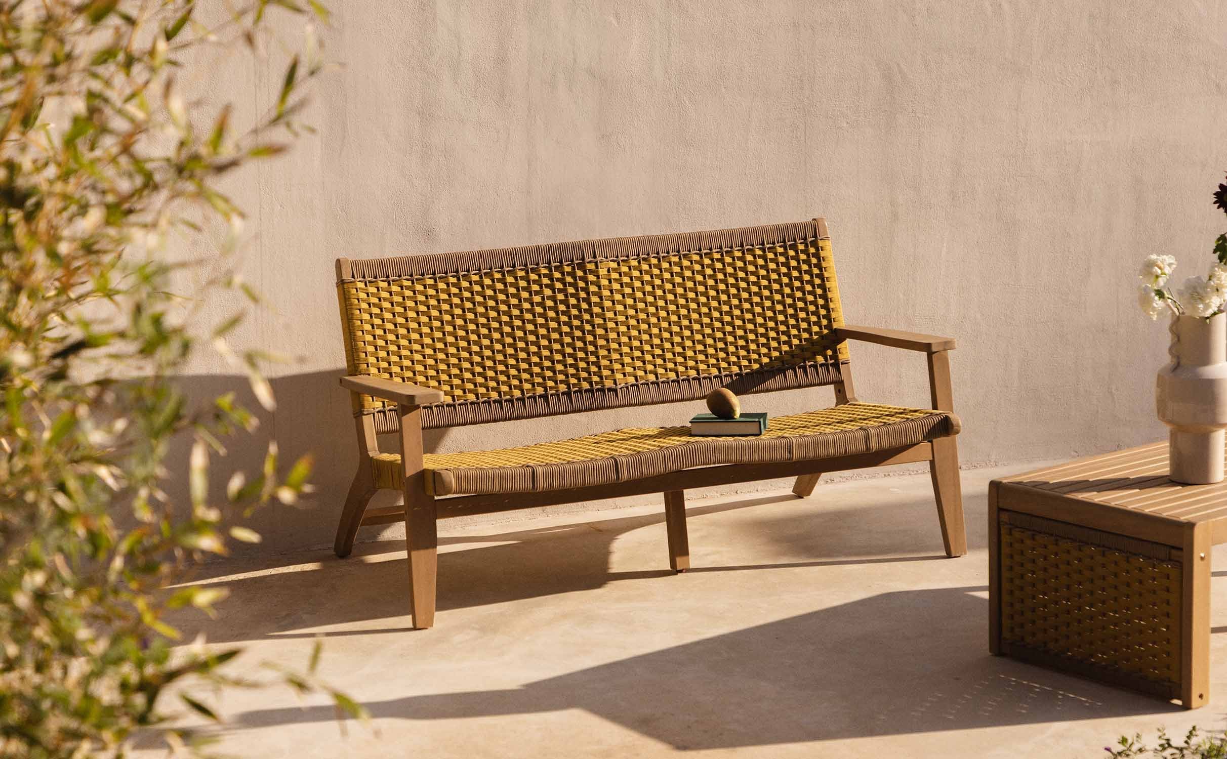 Mirle Acacia Wood and Rope 2-Seater Garden Sofa, gallery image 1