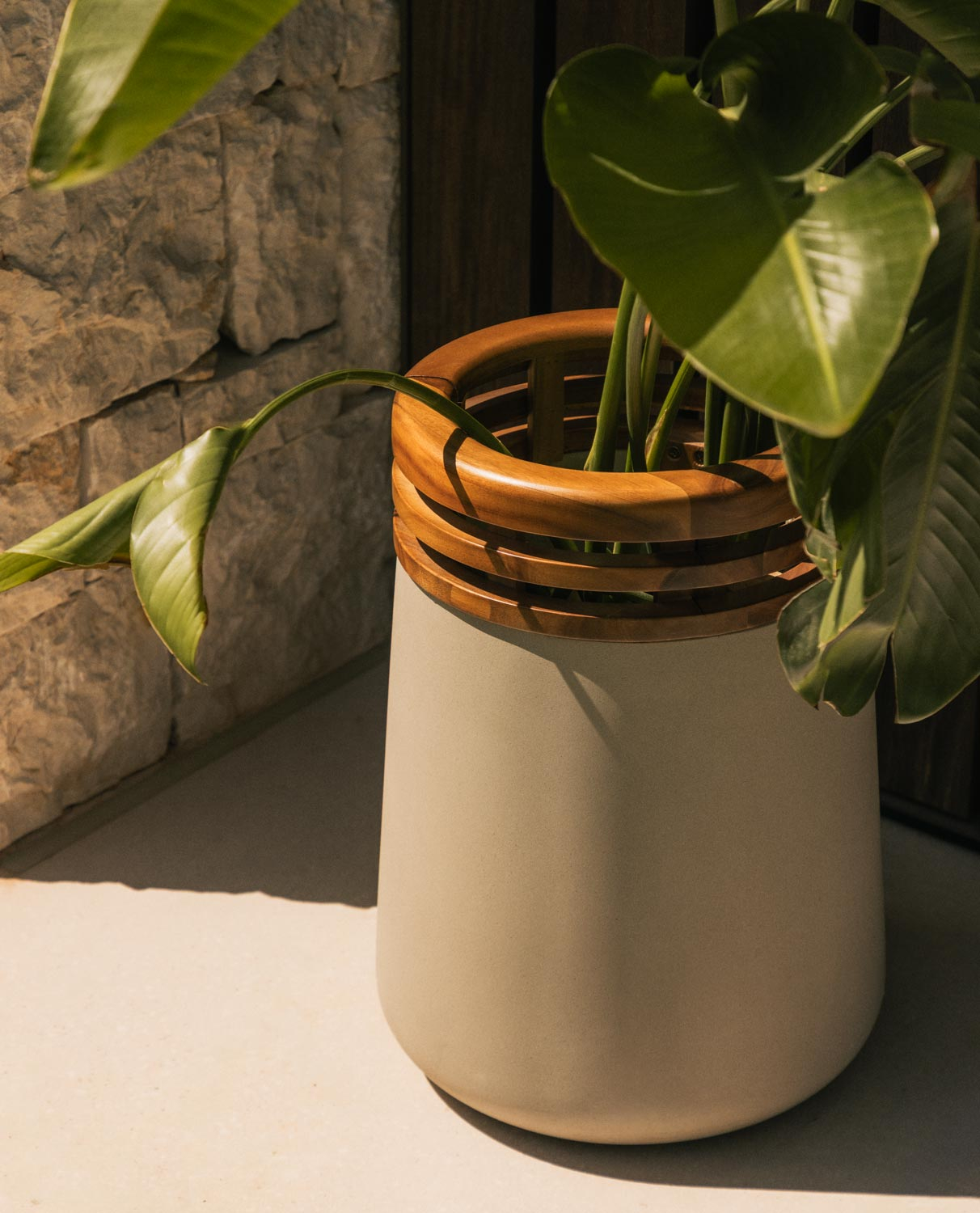 Concrete and Acacia Wood Planter M (43xØ31 cm) Hazan, gallery image 2