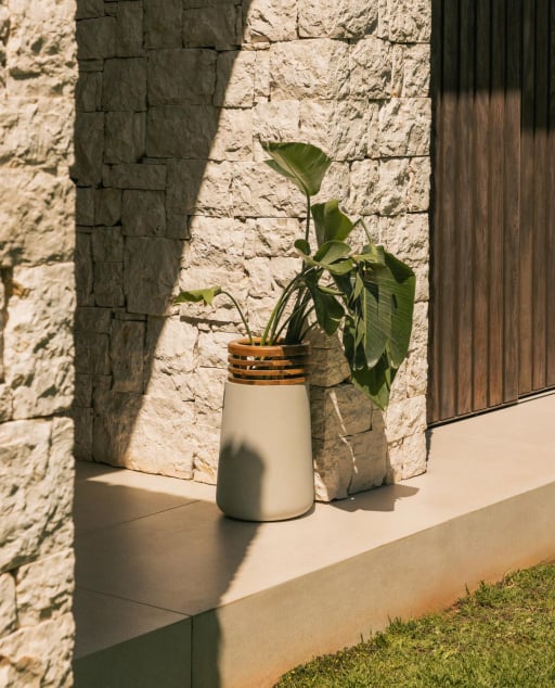 Concrete and Acacia Wood Planter L (56xØ31 cm) Hazan