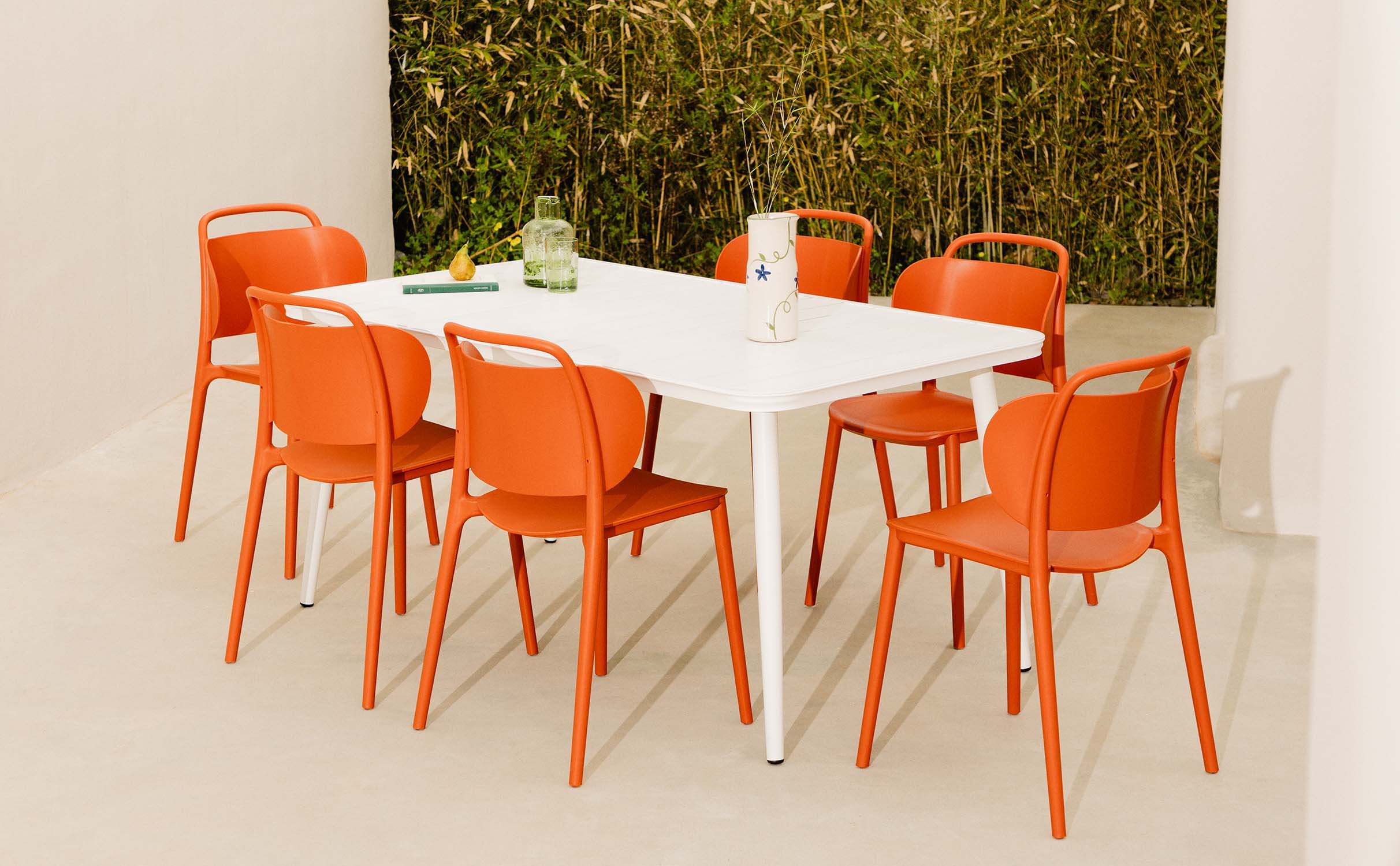 Cancun Rectangular Aluminum Table Set and 6 Kole Outdoor Polypropylene Chairs, gallery image 1