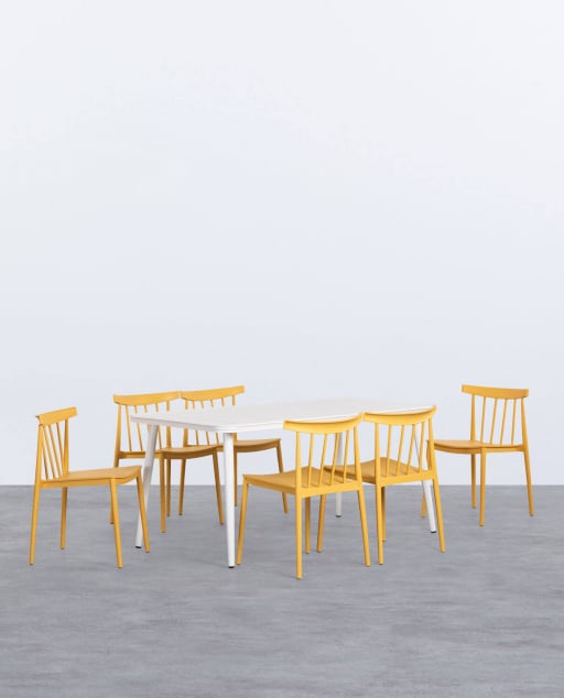 Rectangular Aluminum Table Set Cancun and 6 Sunty Outdoor Polypropylene Chairs