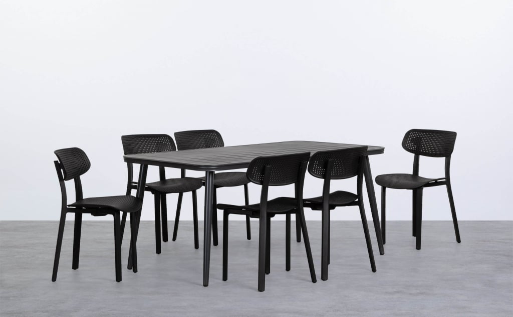 Cancun Rectangular Aluminum Table Set and 6 Dasi Outdoor Polypropylene Chairs