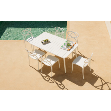 Cancun Rectangular Aluminum Table Set and 6 Cielo Outdoor Polypropylene Chairs White Polar - The Masie