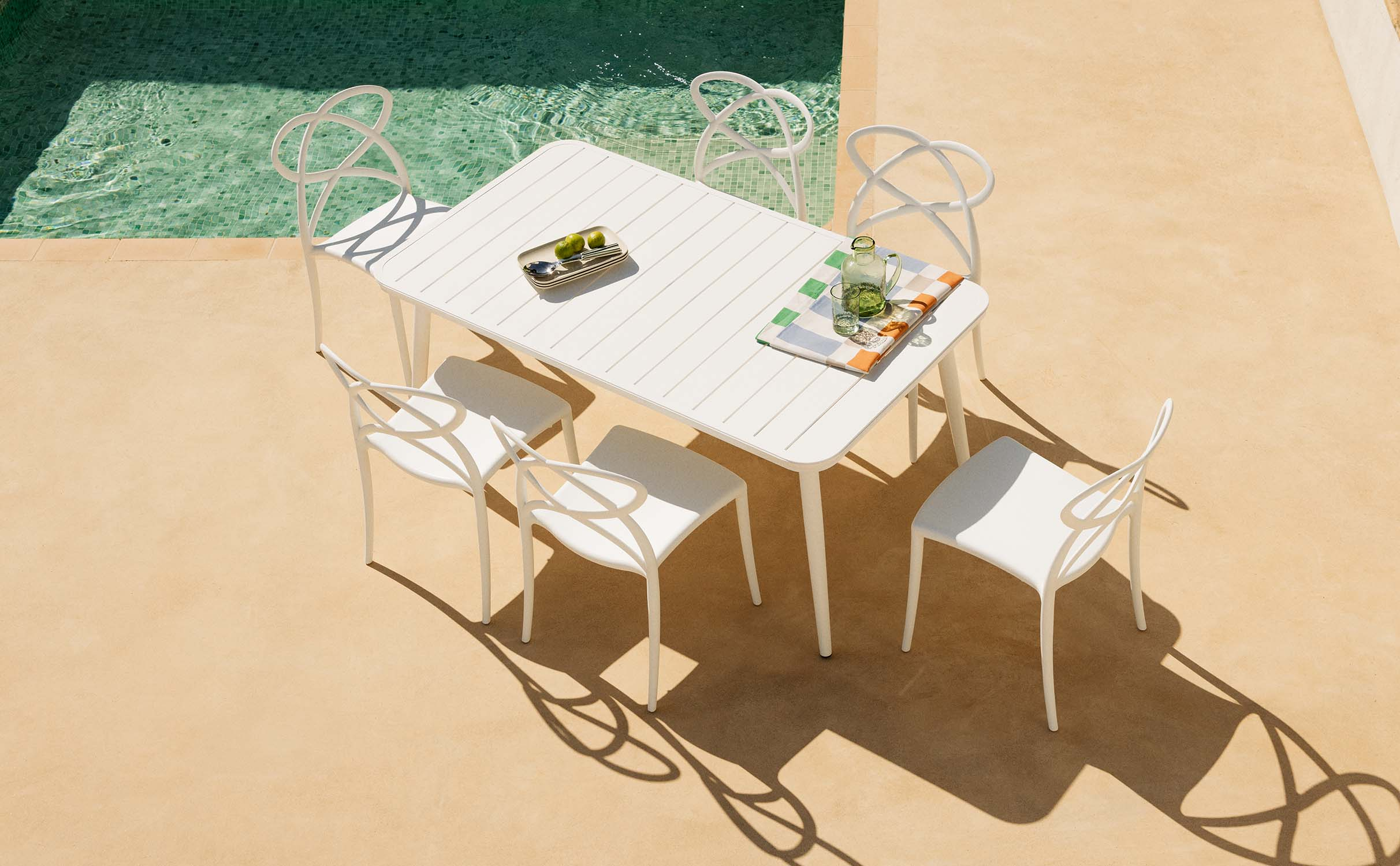 Cancun Rectangular Aluminum Table Set and 6 Cielo Outdoor Polypropylene Chairs, gallery image 1