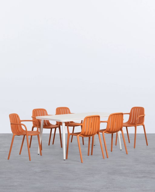 Cancun Rectangular Aluminum Table Set and 6 Polypropylene Outdoor Chairs Brand