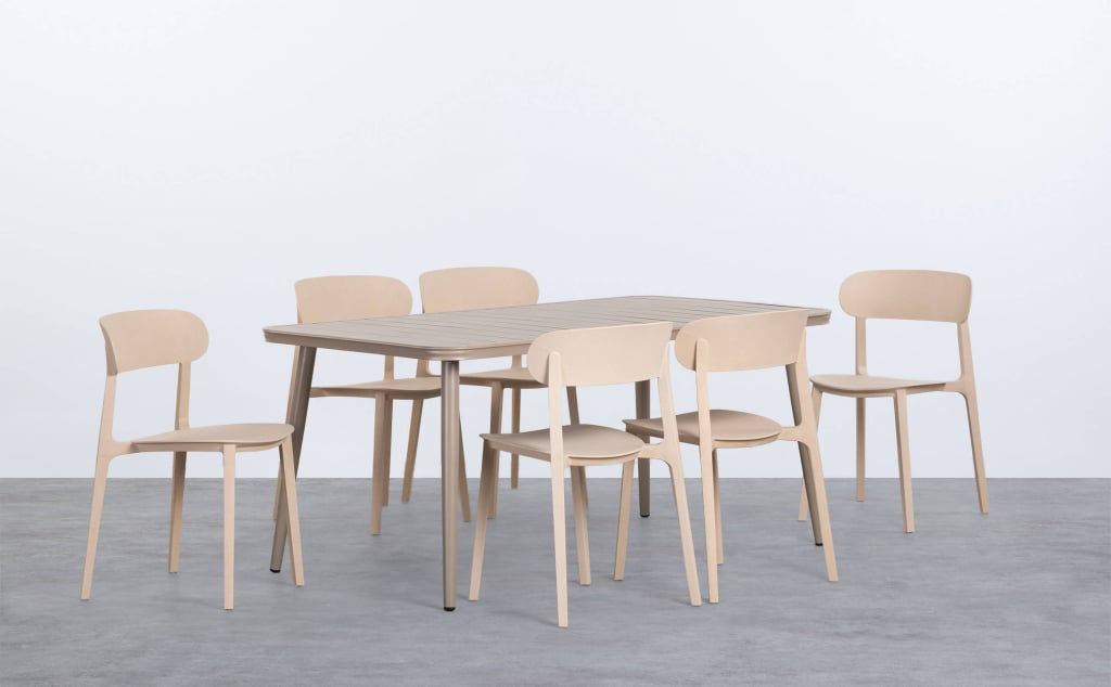 Rectangular Aluminum Table Set Cancun and 6 Polypropylene Outdoor Chairs Briel