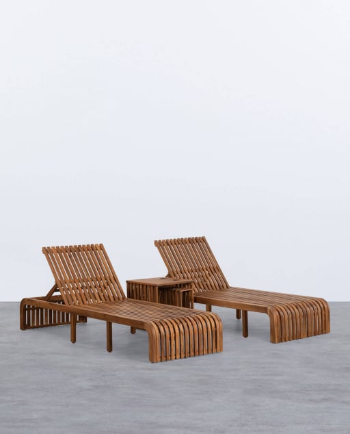 Pack of 2 Hazan Trend Acacia Wood Sun Loungers and Side Table