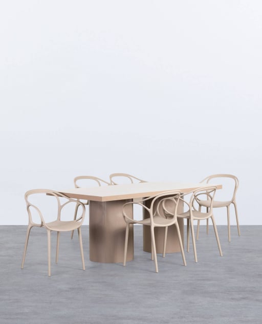 Erbra Rectangular Dining Table Set with Zafiro Ceramic and 6 Polypropylene Chairs