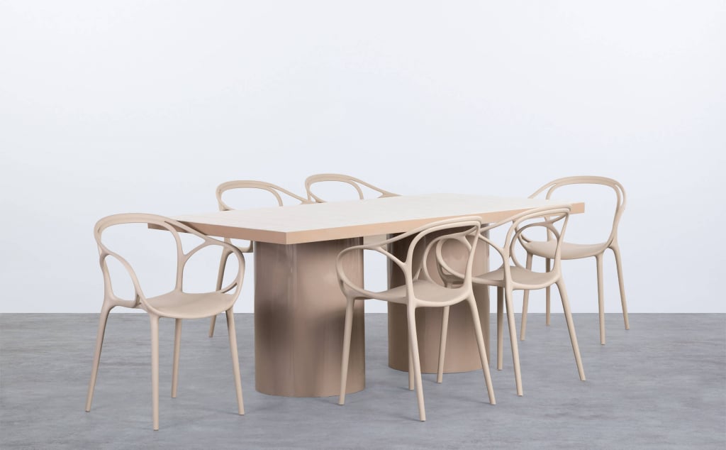 Zafiro Rectangular Metal and Ceramic Dining Table Set with 6 Polypropylene Chairs Erbra