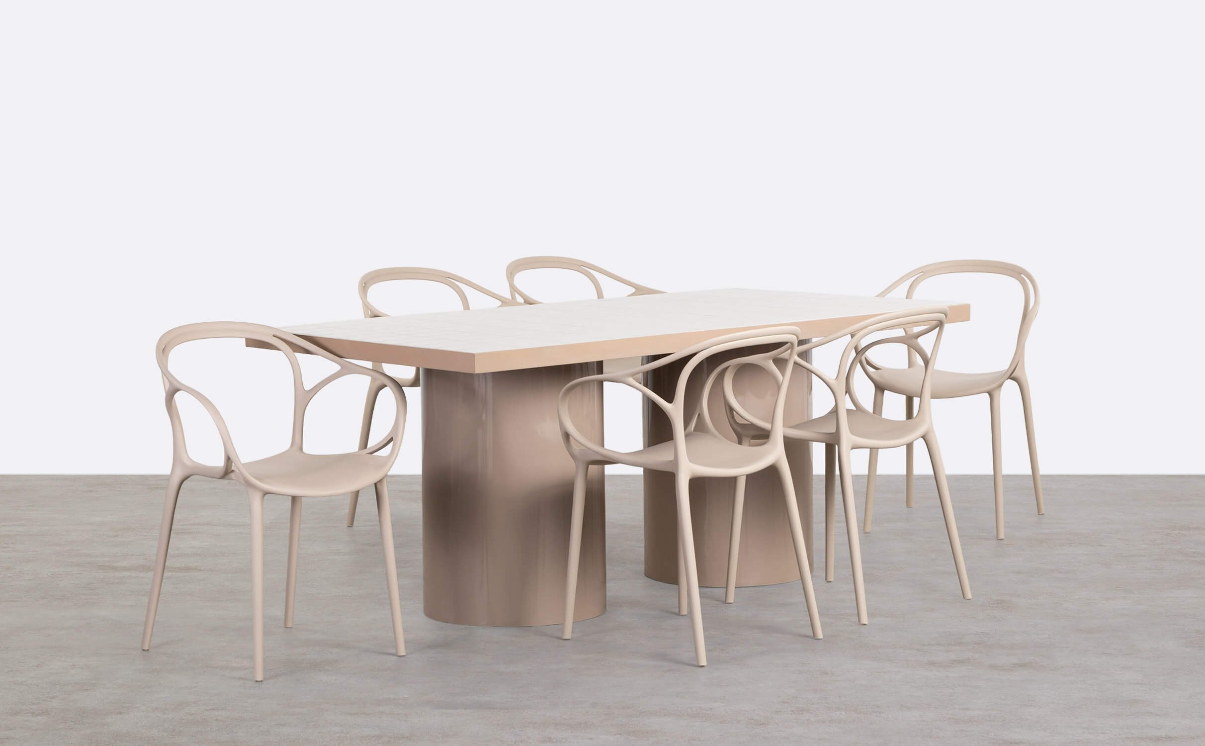 Zafiro Rectangular Metal and Ceramic Dining Table Set with 6 Polypropylene Chairs Erbra, gallery image 1