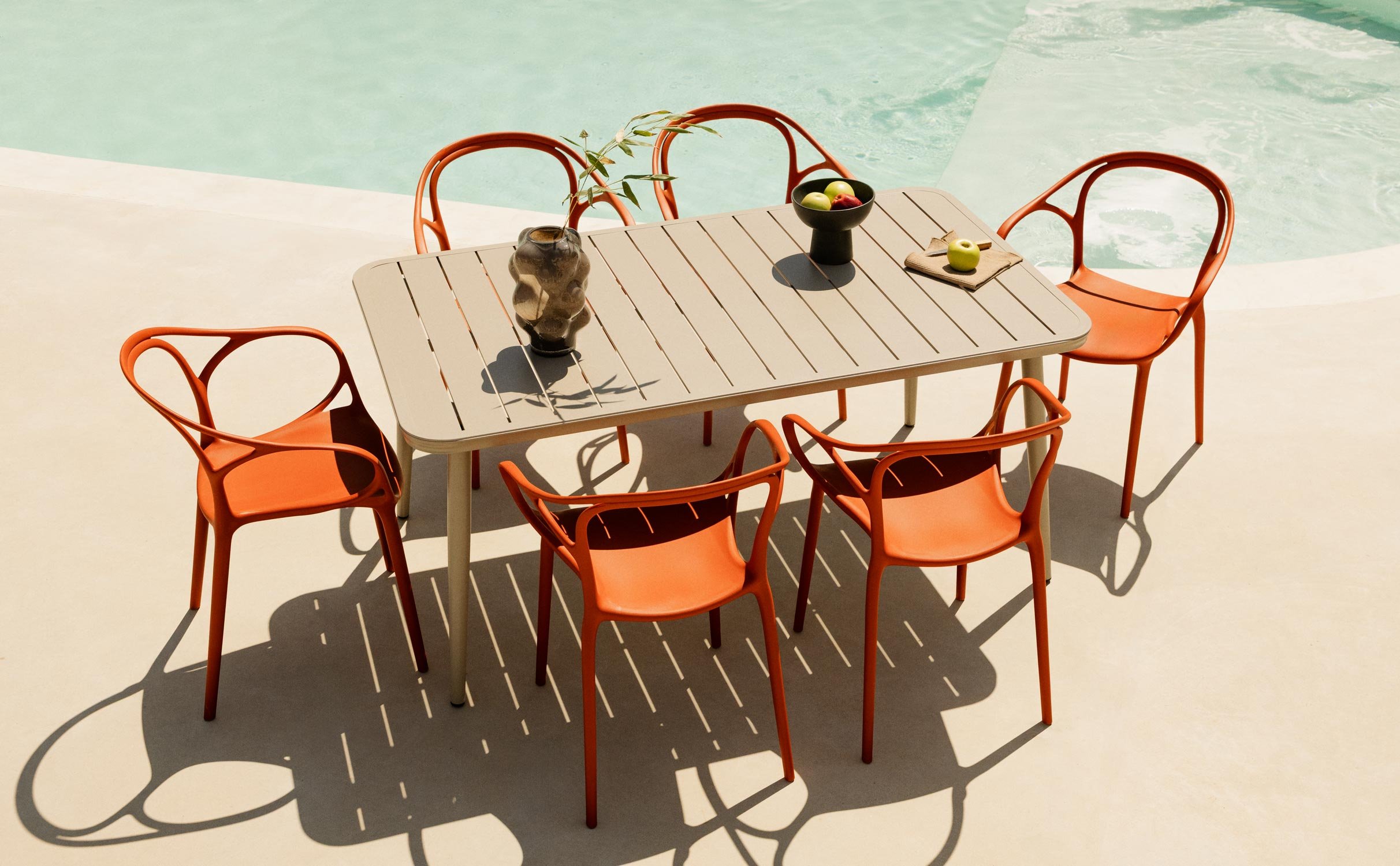 Cancun Rectangular Aluminum Table Set and 6 Outdoor Polypropylene Chairs Erbra, gallery image 1
