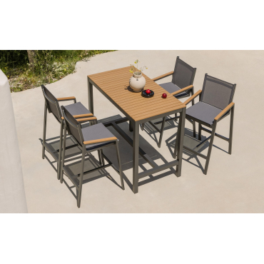 Set of High Table and 4 High Outdoor Aluminium Stools Korce Grey Graphite - The Masie