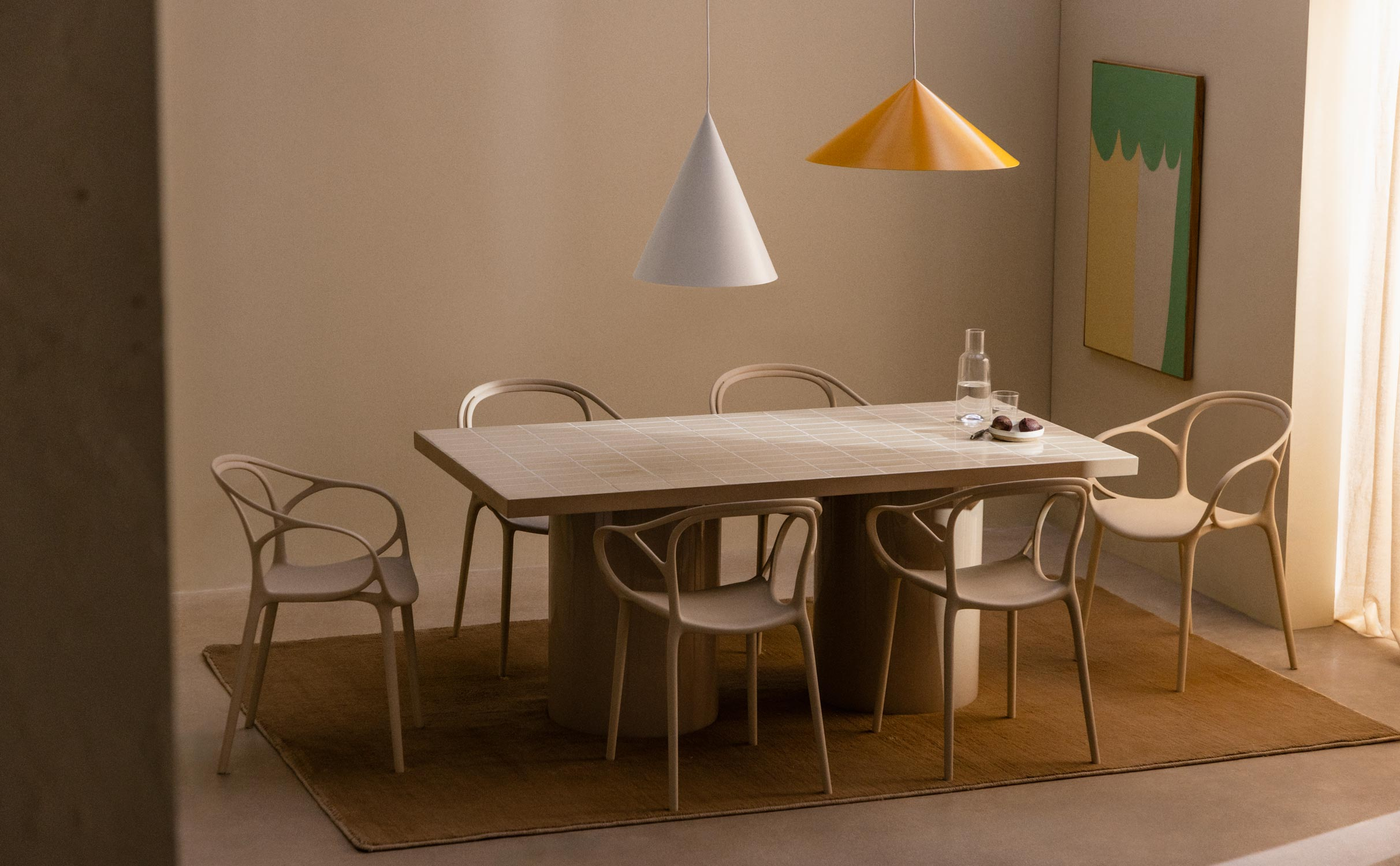 Erbra Rectangular Dining Table Set with Zafiro Ceramic and 6 Polypropylene Chairs, gallery image 1