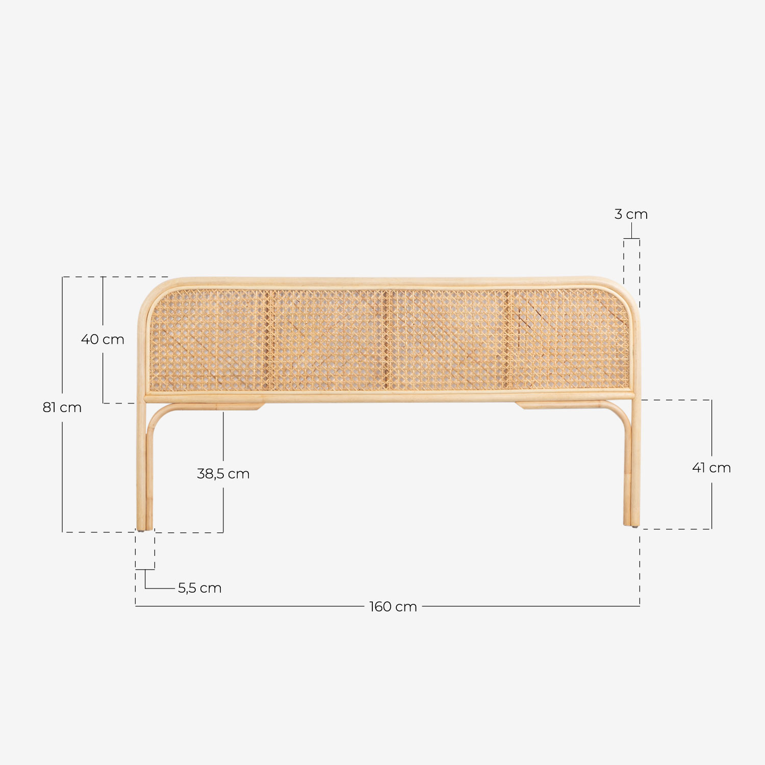 Meili Natural Rattan Headboard for 160cm Bed, measurements