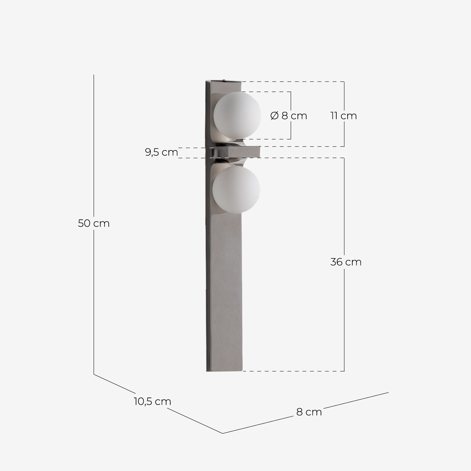 Metal Wall Sconce (50 cm) Emrys, measurements