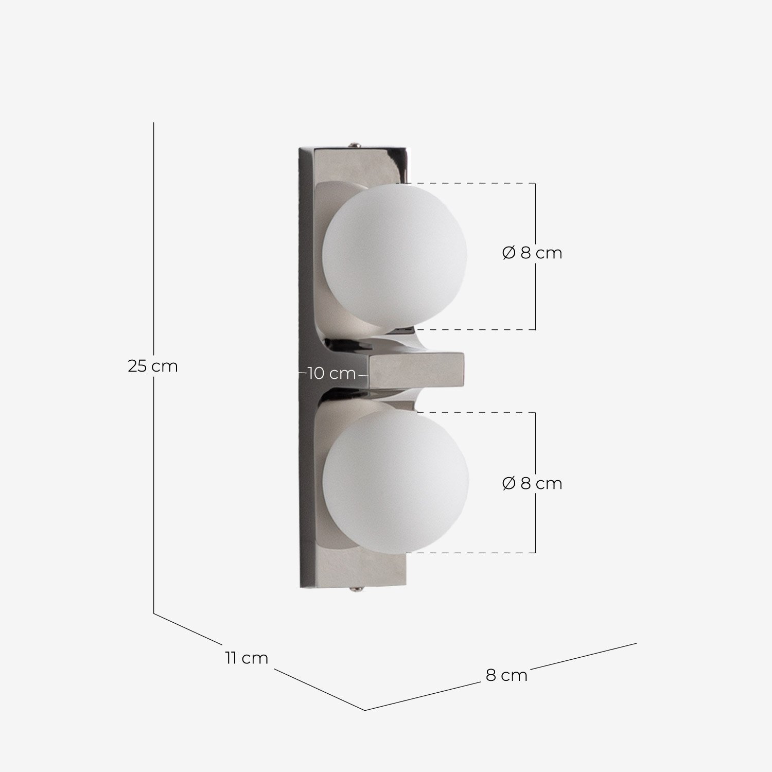 Metal Wall Sconce (25 cm) Emrys, measurements