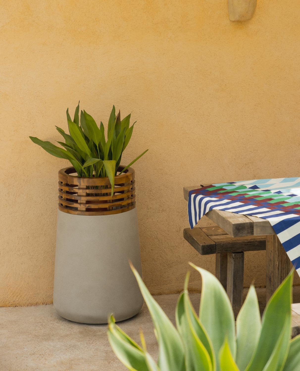 Concrete and Acacia Wood Planter XXL (80xØ48 cm) Hazan, gallery image 2