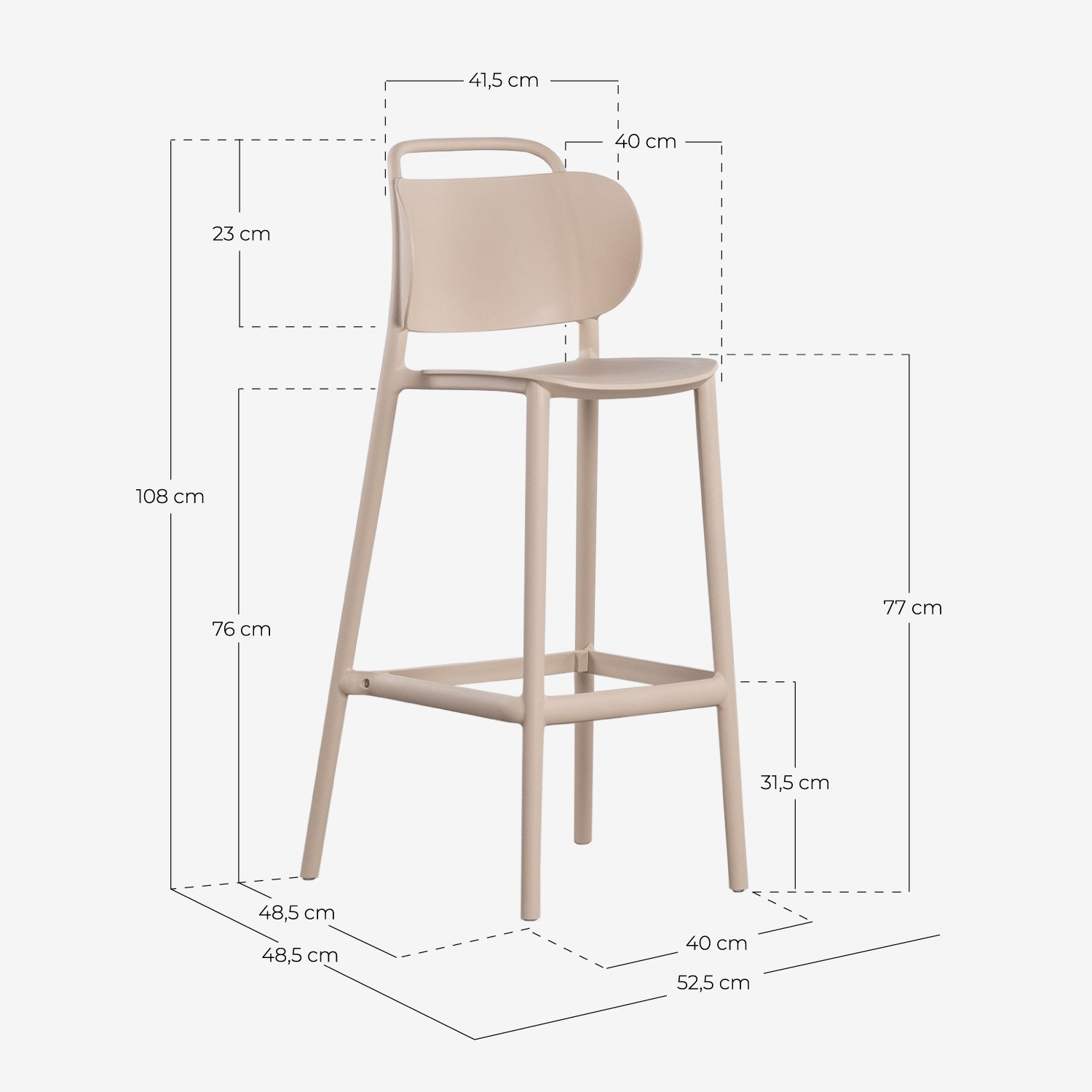 Pack of 4 High Polypropylene Stools (77 cm) Kole, measurements