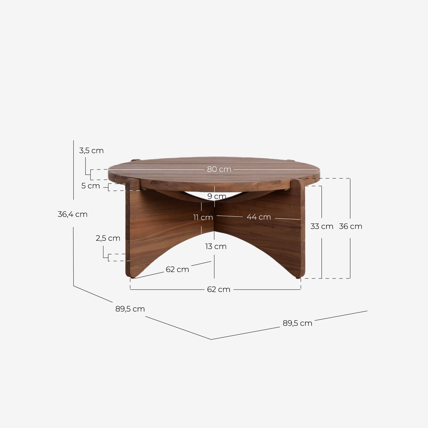 Acacia Wood Round Outdoor Center Table (Ø80 cm) Lorent, measurements
