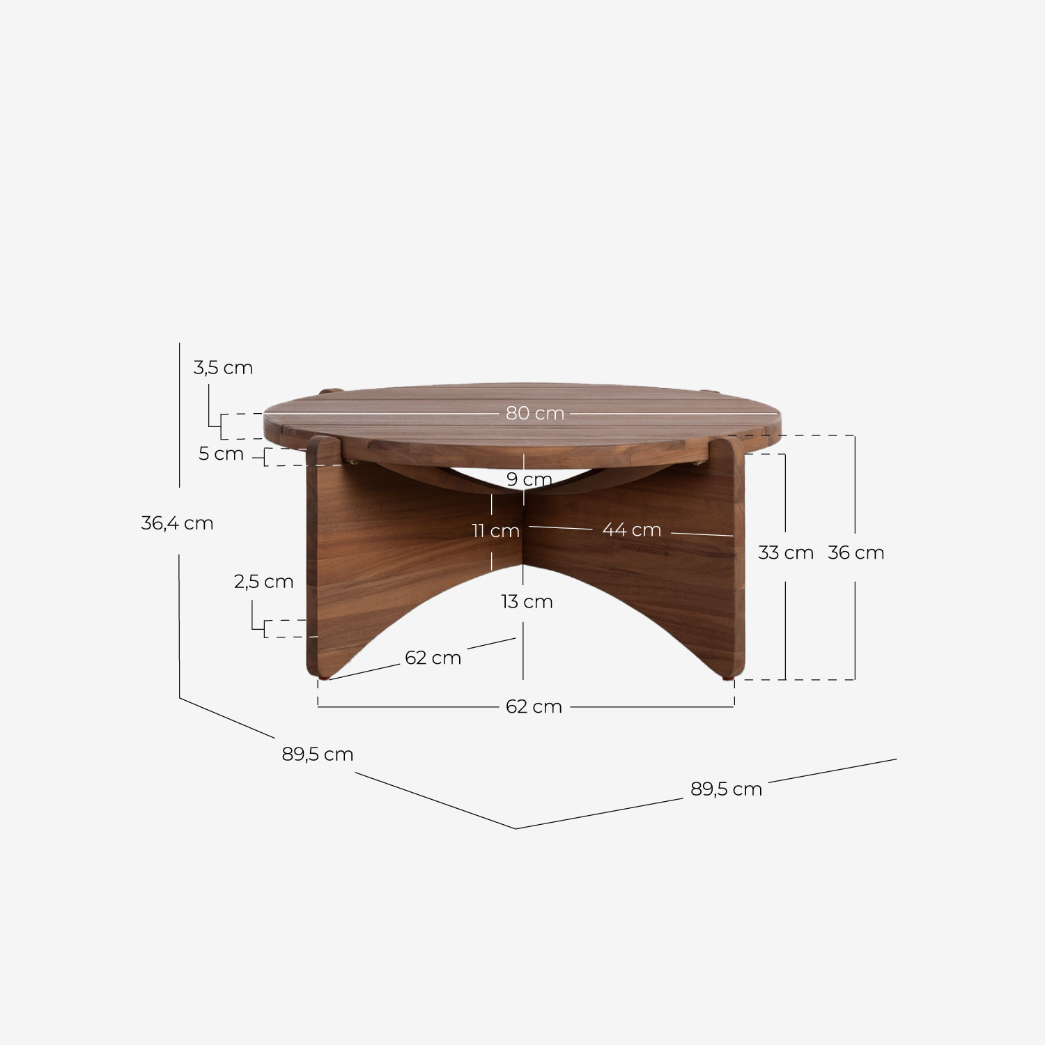 Round Acacia Wood Center Table (Ø80 cm) Lorent, measurements