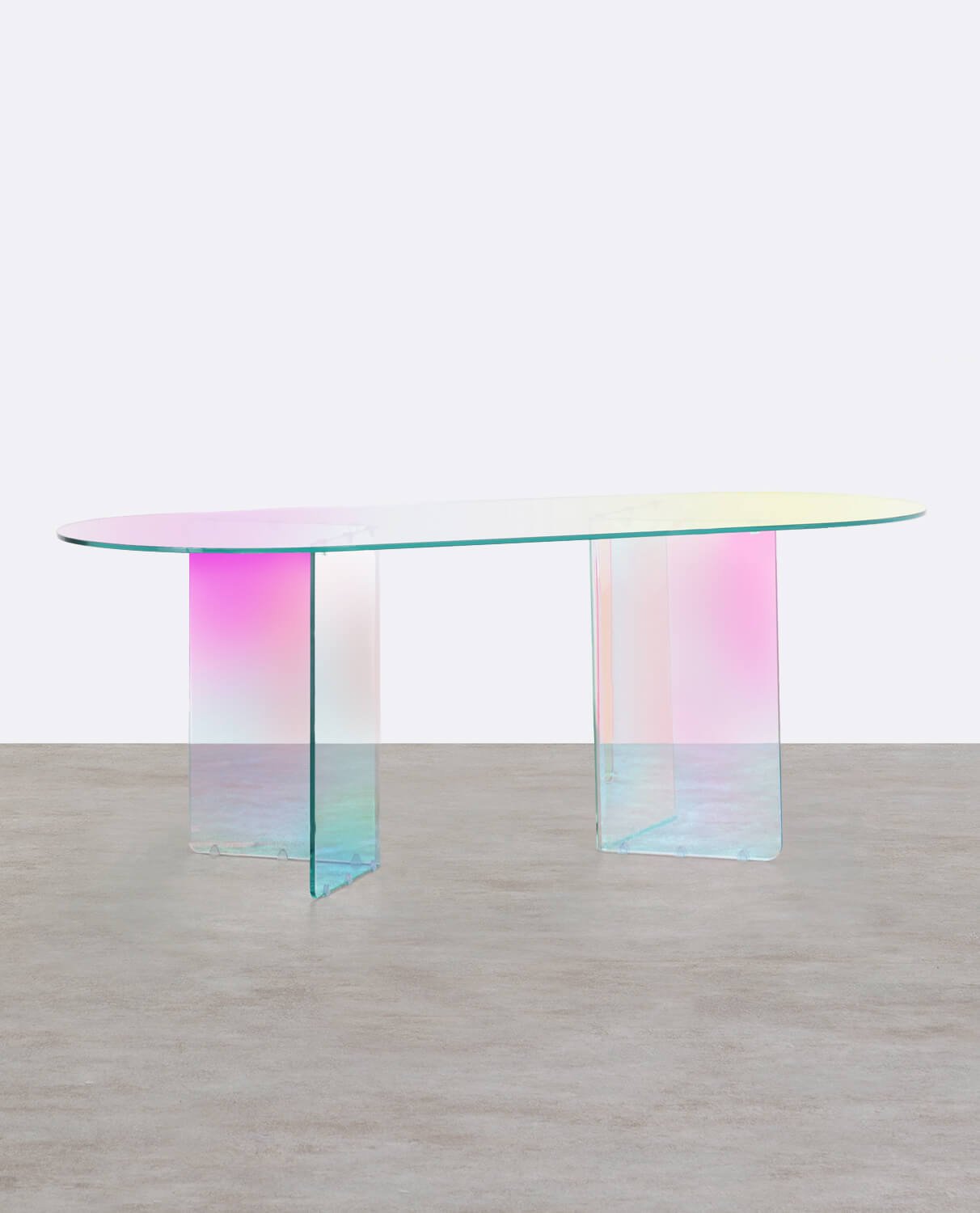 Oval Iridiscent Tempered Glass Dining Table (200x90 cm) Iris, gallery image 1