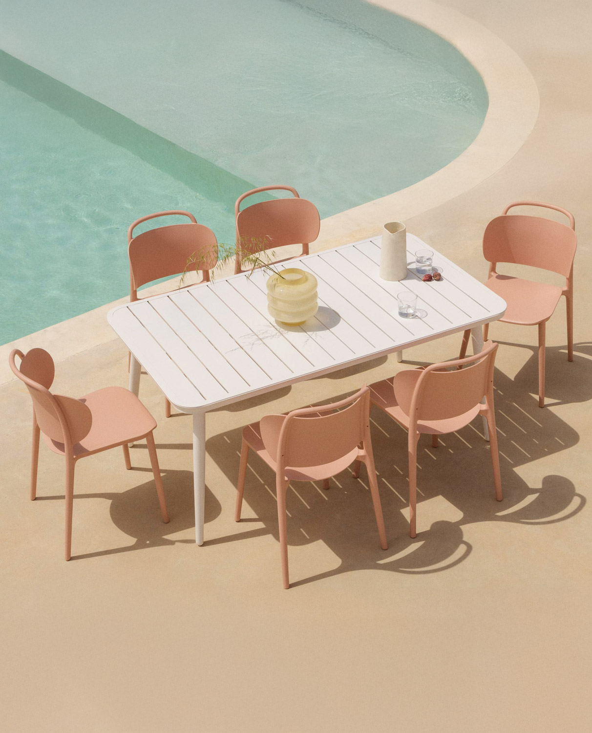 Cancun Rectangular Aluminum Table Set and 6 Kole Outdoor Polypropylene Chairs, gallery image 2