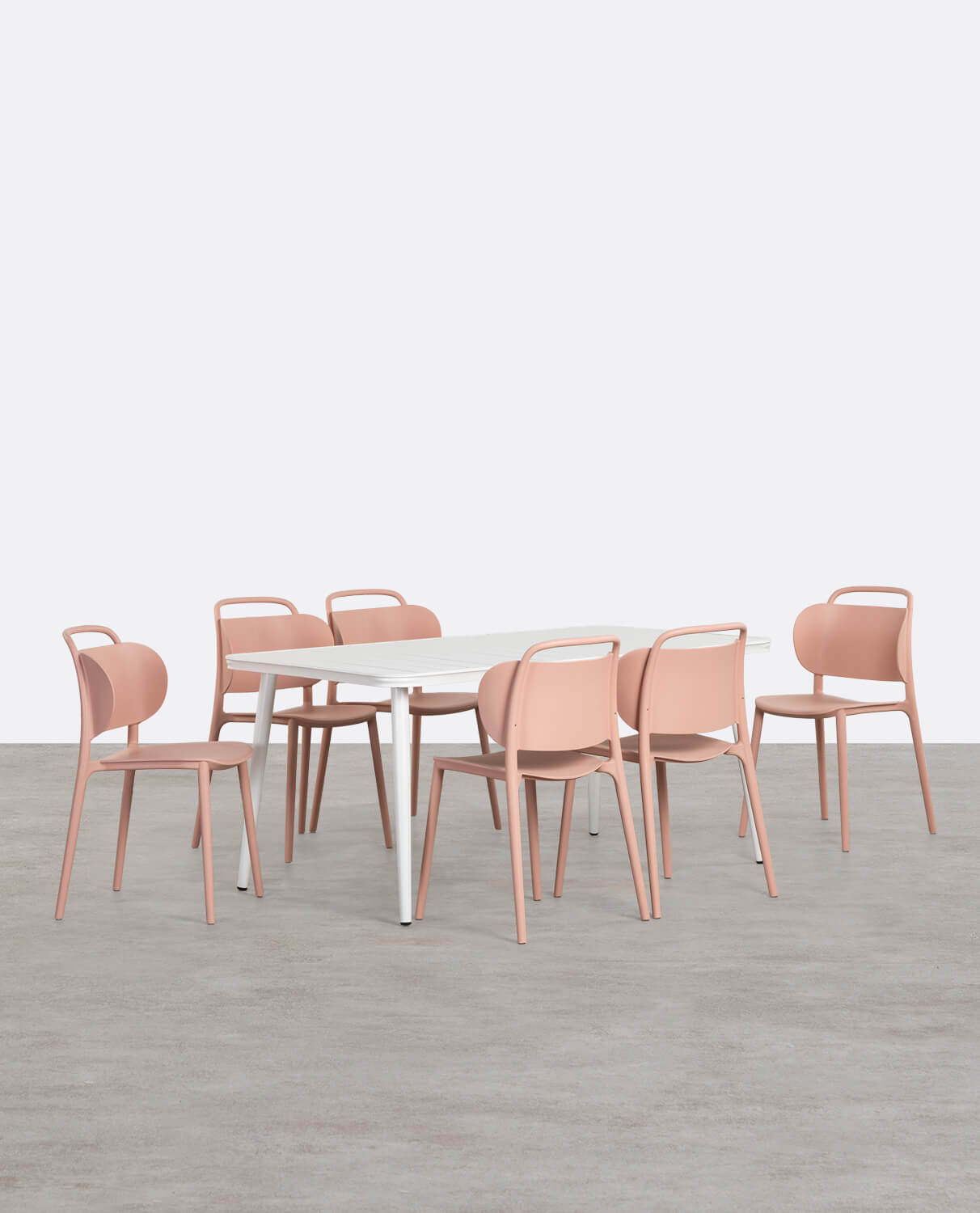 Cancun Rectangular Aluminum Table Set and 6 Kole Outdoor Polypropylene Chairs, gallery image 1