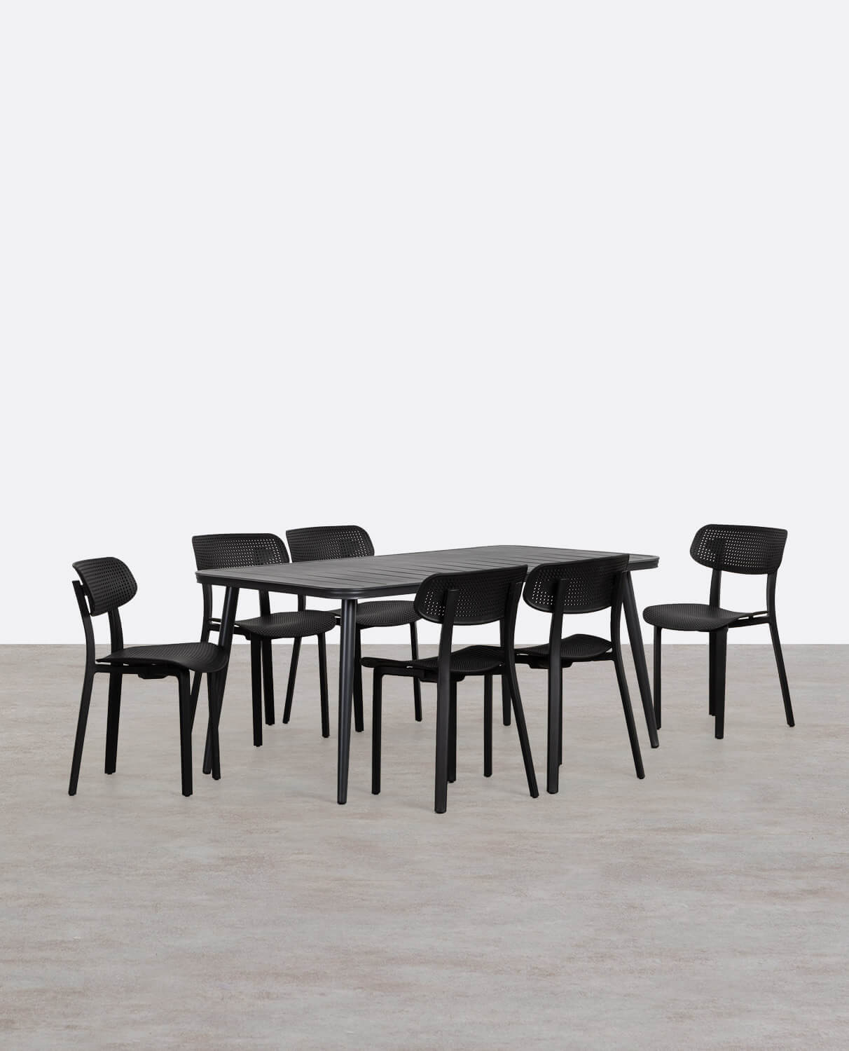 Cancun Rectangular Aluminum Table Set and 6 Dasi Outdoor Polypropylene Chairs, gallery image 1