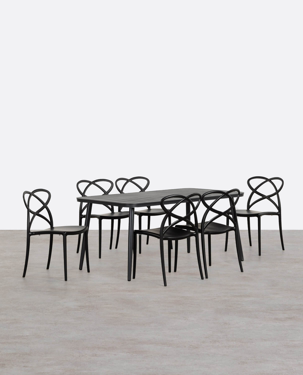 Cancun Rectangular Aluminum Table Set and 6 Cielo Outdoor Polypropylene Chairs, gallery image 1